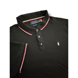 Polo Ralph Lauren Mens XL Custom Slim Fit‎ Black Polo Striped Trim Shirt